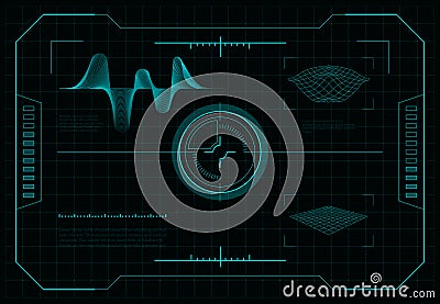 HUD futuristic screen. Sci-fi dashboard interface with target aim control on radar display, UI panel with pointer cursor Vector Illustration