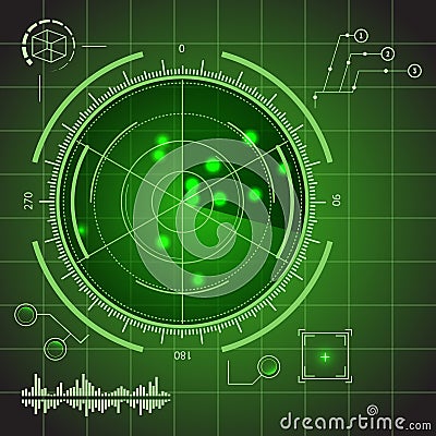 HUD Futuristic Technology Green Display Element Set. Vector Vector Illustration