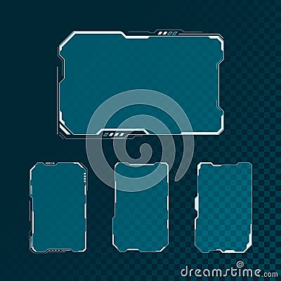 HUD futuristic user interface screen elements set. Abstract control panel layout design. Sci fi virtual tech display. Vector Vector Illustration