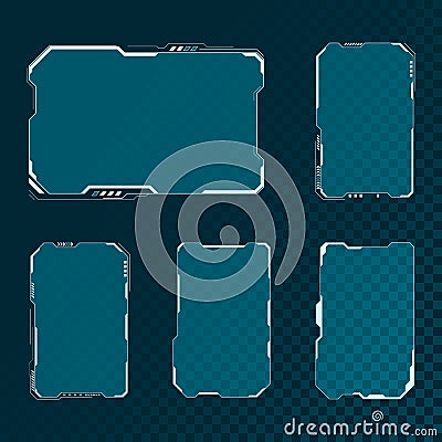 HUD futuristic user interface screen elements set. Abstract control panel layout design. Sci fi virtual tech display. Vector Vector Illustration