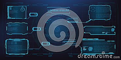 HUD, GUI, UI futuristic frame. User interface wich screen elements. Screen panels in futuristic design. Screen gadget technology Stock Photo