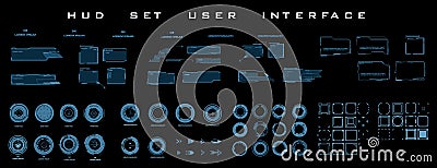 HUD. High-tech personal gaming user interface. Set technological elements frames, circular pointers, targets for HUD game user int Vector Illustration
