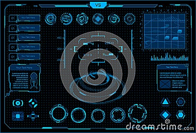 HUD interface. Cyberpunk virtual car and VR game interface with futuristic digital screen elements. Abstract Vector Illustration