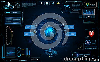 Hud interface global network connection tech innovation concept element template design Vector Illustration