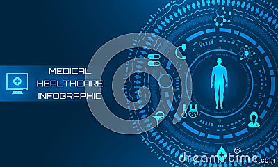 HUD Interface Virtual Future System Health Care. Science Background Vector Illustration