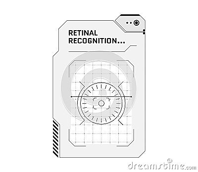 HUD retinal recognition biometric ID scan system concept. User eye verification scanner and person identity security Vector Illustration