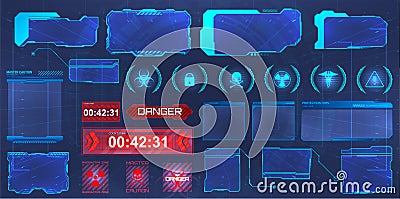 HUD screens, frames collection. Futuristic hi-tech elements interface. Screens for GUI, UI, APP, games. Info panels Vector Illustration