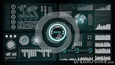 HUD style. Big hud sets. Vector science abstract. Vector illustration. Futuristic user interface. Sky-fi HUD. Set abstract HUD el Vector Illustration