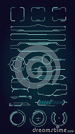 Hud ui elements. Sci fi infographic modern space symbols for web design interface futuristic digital frames for screen Cartoon Illustration