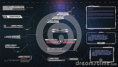 HUD, UI, GUI futuristic user interface screen elements set. High tech screen for video game. Sci-fi concept design Vector Illustration