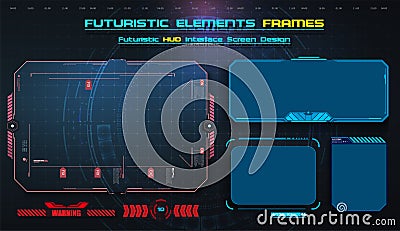 HUD, UI,UX GUI futuristic user interface screen elements set. High tech screen for video game. Sci-fi concept design Vector Illustration