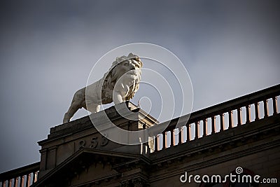 Huddersfield, West Yorkshire, UK, October 2013, the lion statue on Lion Arcade, John William Street, Huddersfield Editorial Stock Photo