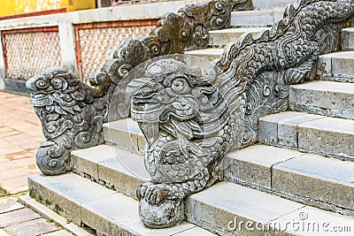 HUE, VIETNAM, April 28th, 2018: Sculpture in the Imperial City, Complex of Hue Monuments in Hue, World Heritage Site, Vietnam. Editorial Stock Photo