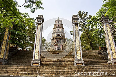 Facade View Of Thien Mu Pagoda Also called Heavenly Lady Pagoda In Thua Thien - Hue Province, Vietnam. Editorial Stock Photo