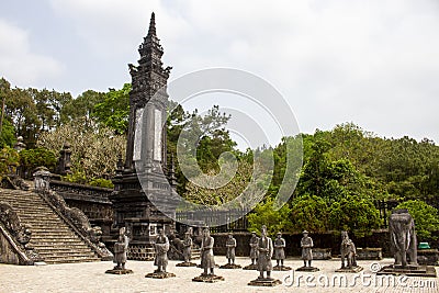 Statues Of Mandarin Soldiers And Big Column In Tomb Of Emperor Khai Dinh Editorial Stock Photo