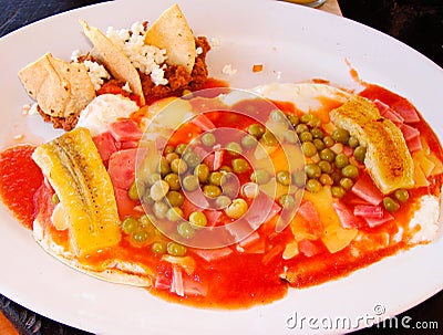 Huevos Motulenos Plate Stock Photo