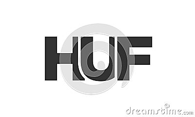 HUF logo design template with strong and modern bold text. Initial based vector logotype featuring simple and minimal typography. Vector Illustration