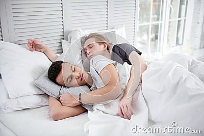Attractive gay couple dozing Stock Photo