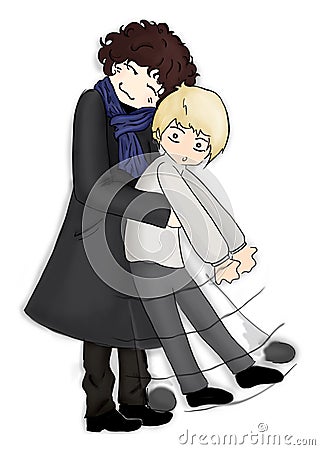 Hug pair man anime manga kawaii chibi cartoon Stock Photo