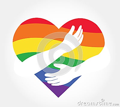 Hug the rainbow heart , love LGBT symbol Vector Illustration