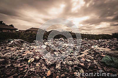 A huge amount of waste from the houses and industrial factories that were left without consciousness. Garbage dumps that cause Stock Photo