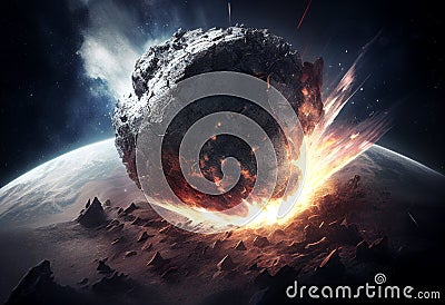 A huge asteroid comet in collision with the planet Earth Cartoon Illustration