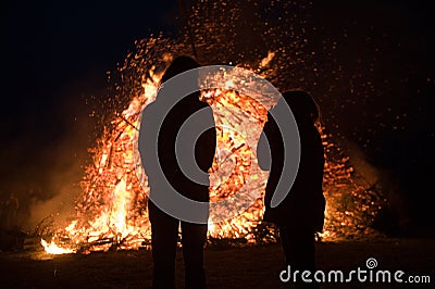 Huge bonfire with easter Stock Photo