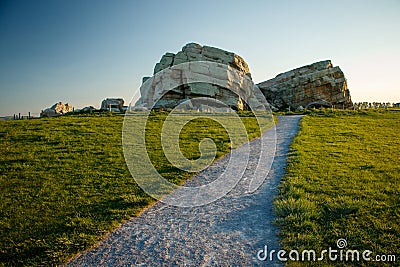 Huge boulder from Ice age, moving from the mountains into flat countryside, Canada Stock Photo