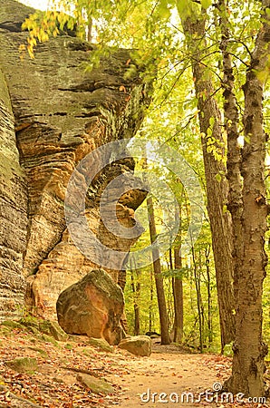 Huge boulder in the woods in Ledges Park Stock Photo