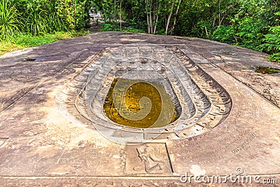 Huge Buddha footprints in the mountains in the deep forest of Nakhon Ratchasima Stock Photo