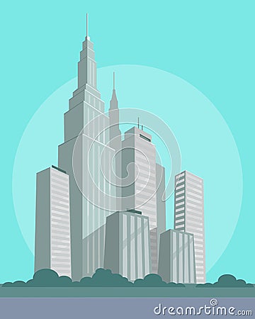 Huge Business and Habitable Skyscrapers in City Vector Illustration