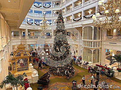 The huge Christmas Tree at the Grand Floridian Resort Hotel at Disney World Editorial Stock Photo