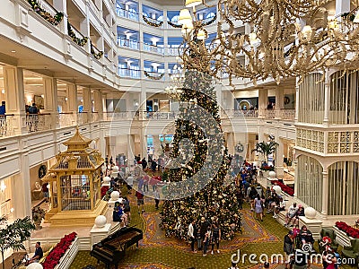 The huge Christmas Tree at the Grand Floridian Resort Hotel at Disney World Editorial Stock Photo