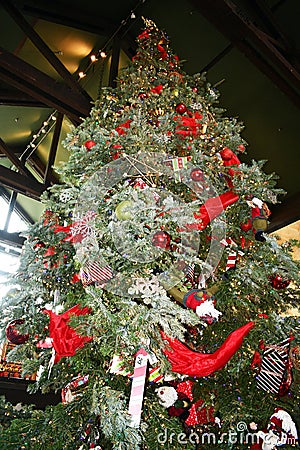 Huge christmas tree with lights Stock Photo