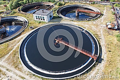 Huge circular sedimentation tanks Stock Photo