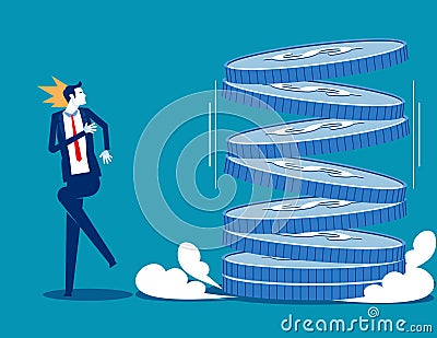 The huge coin falls and the business person startled Vector Illustration