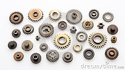 A huge collection of random industrial metal objects isolated on a white background. Neural network ai generated Stock Photo
