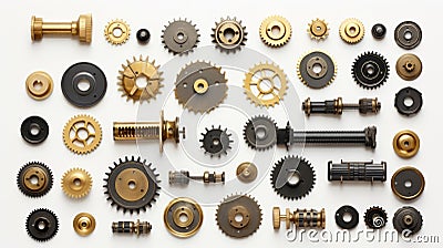 A huge collection of random industrial metal objects isolated on a white background. Neural network ai generated Stock Photo