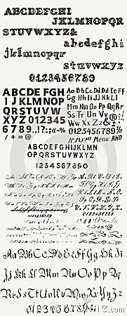 Huge collection or set of English hand drawn ABC for fonts in Stock Photo