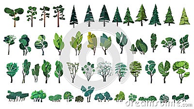 Huge collection of stylized isolated green plants for your illustrations Vector Illustration