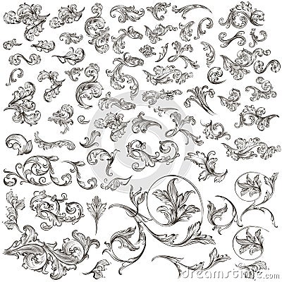 Huge collection of vintage vector hand drawn swirls Stock Photo