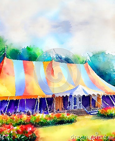 a large colorful stripe entertainment or pavillion tent Stock Photo