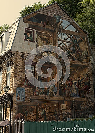 Huge colourful mural in old town Quebec city Editorial Stock Photo