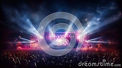 A huge concert crowd lit by the flickering lights of stage lamps, like a magic sight Stock Photo