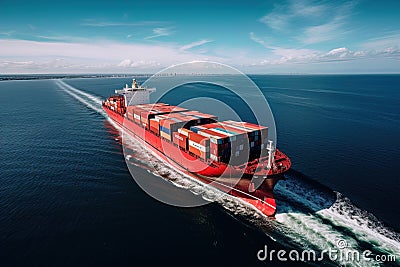 A huge container ship stacked with containers. Stock Photo