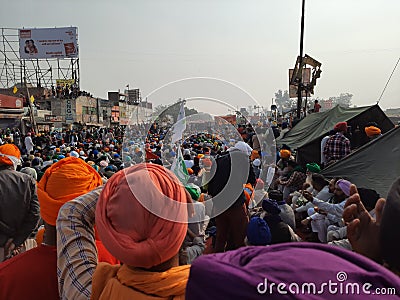 A huge crowd of Indian farmers are gathering at a place photograph Editorial Stock Photo