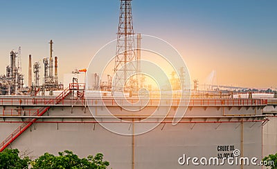 Huge crude oil tank in refinery or petroleum refinery plant. Power and energy industry. Oil and gas production plant. Stock Photo