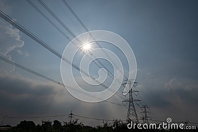 The huge electric pole behind was a cloud of rain Stock Photo