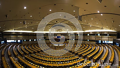 An empty hall in the European Parliament Brussels, Belgium, 06.26.2016. Editorial use only. Editorial Stock Photo