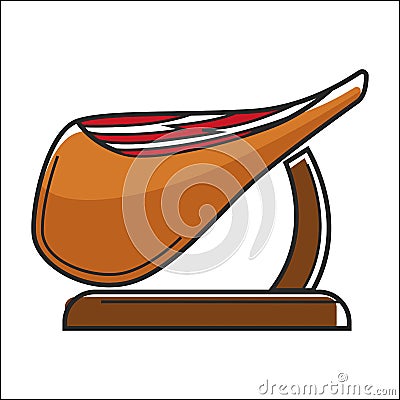 Huge fat piece of jamon on wooden stand Vector Illustration